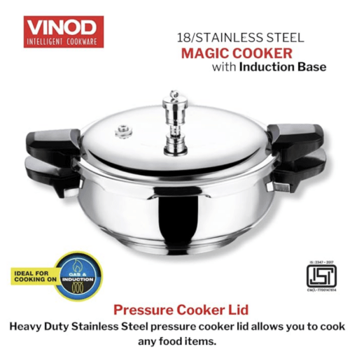Vinod Magic Stainless Steel Smart 3 in 1 Pressure Cooker 5.5 Litre | 5mm Thick Base | All in One Cooker with Strainer & Glass Lid | Induction and Gas Base | ISI certified | 2 Years Warranty - Image 3